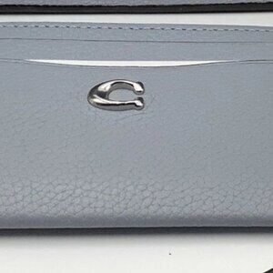 Coach Blue Grey Pebble Leather Card Holder Wallet
